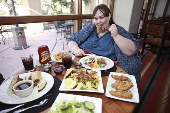 fat woman eating out